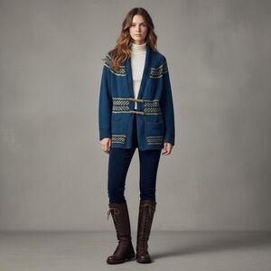 Handmade Teal and Yellow Knit Cardigan